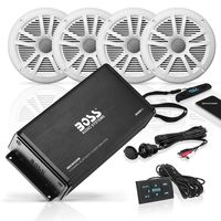 BOSS Audio Systems ASK904B.64 Marine 500 Watt 4 Channel Amplifier  6.5 Inch Speaker Bluetooth System, Bluetooth Remote, USB Auxiliary Interface Mount, Waterproof Pouch