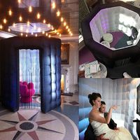 Octagon Inflatable Portable Photo Booth - Inflatable Photobooth with Led Light Strip and Inner Air Blower Photo Booth Stand One Door for Party, Wedding, Birthday, Halloween Decoration(Black and White