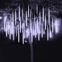 LED Meteor Shower Rain Lights 30cm 10 Tube Meteor Lights 360 LED Icicle Snow Falling Rain Drop Lights Waterproof Raindrop Lights Outdoor Meteor Lights for Xmas Party Wedding (White)