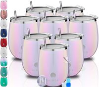 ALBOR Triple Insulated Wine Tumbler with Lid Stainless Steel 12 Oz Tumbler Glitter Blush (8 Pack)