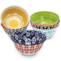 Annovero Cereal Bowls - Set of 6 Porcelain Bowls for Soup, Salad, Rice, or Pasta, 6.25 Inch Diameter, 23 Fluid Ounce (2.75 Cup) Capacity