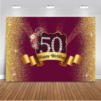 Mehofoto Happy 50th Birthday Backdrop Girl's 50th Birthday Party Background Decoration 7x5ft Vinyl Gold Diamond 50 Birthday Party Banner Decoration Supplies