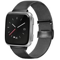 AK Metal Bands Compatible for Fitbit Versa Smartwatch Stainless Steel Mesh Loop Wristband Accessories for Fitbit Versa Special Lite Edition (Without Tracker) (Large, 01 Black)