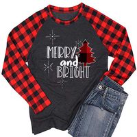 Winsummer Women O Neck Christmas Tree Graphic Tees Blouse Long Raglan Sleeve Baseball T Shirt Top Dark Gray