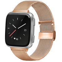AK Compatible with for Fitbit Versa/Versa Lite/Versa SE/Versa2 Replacement Bands, Stainless Steel Mesh Sport Metal Wristband Loop Accessories for Women Men (Small, 03 Rose Gold)