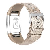 iGK Leather Replacement Bands Compatible for Fitbit Charge 2, Genuine Leather Wristbands Gold