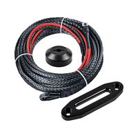 1/4" x 50' Black Synthetic Winch Rope w/ 41" Heat Guard + Black CNC Machined 6061 Aluminum Hawse Fairlead + Black Rope Stopper