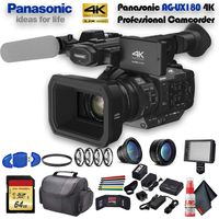 Panasonic AG-UX180 4K Professional Camcorder (AG-UX180PJ8) with UV Filter, Close Up Diopters, Wide Angle Lens,Tripod, Padded Case, LED Light, 64GB Memory Card and More Advanced Bundle