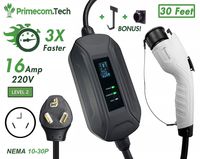 PRIMECOM Level 2 EV Charger 220/240V, 16A, 30ft & 50ft, Portable EVSE Electric Vehicle Charging Cable Compatible with Bolt Volt Leaf BMW i3 Fiat 500e Clarity NIRO Prius (30 Feet, 10-30P)