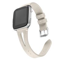 bayite Leather Bands Compatible with Fitbit Versa/Versa 2, Slim Wristband with Ventilated Hole Replacement Accessories Strap Versa Women Men, Beige