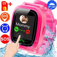 【New Version SIM Card Kids Smartwatches】GPS Tracking Locator, Waterproof IP67 Smart Watch Phone SOS,Alarm Clock,Touch Screen,Remote APP Wristwatch for 3-12 Boys Girls Christmas Holiday Toy Gifts