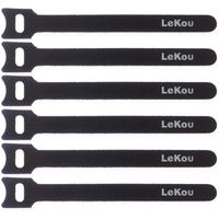 Lekou Hook And Loop Reusable Fastening Cable Ties for Cable Management and Organizing Cords Black,Pack of 50 (0.5 Inch x 6 inch)