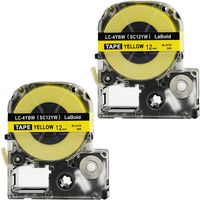 Replace Label Tape for Epson LK4YBW,Label Maker Tape Refills Cartridge Cassette LC4YBW9 LC4YBW SC12YW LK4YBW Black on Yellow 1/2 Inch X 26.2 Feet(12mm x 9M),2 Pack