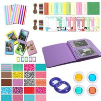 Darkhorse Accessories Bundle Set For Fujifilm Instax Mini 8 Camera ( Album + close-up lens + Color Filter + sticker borders + wall hang frame + film frame + corner sticker ) - Purple