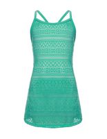 LEINASEN Kids Girl's Beach Crochet Mesh Crossback Swim Cover Up Dress Green