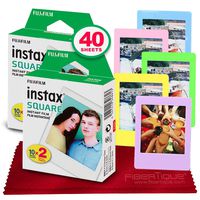 Fujifilm instax Square Instant Film (40 Exposures) Compatible Instax Square SQ6, SQ10 and SQ20 Instant Cameras + 5 Color Picture Frames + FiberTique Cleaning Cloth