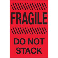 "Fragile - Do Not Stack" Labels/Stickers, 4" x 6", Fluorescent Red, 500 Labels Per Roll (1 Roll)