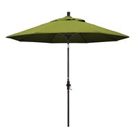 California Umbrella 9' Round Aluminum Pole Fiberglass Rib Market Umbrella, Crank Lift, Collar Tilt, Bronze Pole, Kiwi Olefin