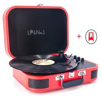 LP&No.1 Portable Bluetooth Turntable with USB Play and Recording,Suitcase 3 Speed Vinyl Record Player with Pitch Control,RCA Output and Aux Input,Red