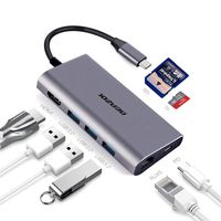 DEPZOL USB C Hub, Type C Adapter 8-in-1 Dock to HDMI 4K, Gigabit Ethernet RJ45, PD Power Delivery, 3 USB 3.0 Ports and TF SD Card Readers for MacBook Pro 2018/2017/2016 and More USB-C Devices