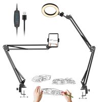 Neewer Phone Ring Light, 6 Inches LED Ring Light with 2 Adjustable Suspension Scissor Arm Stand Compatible with iPhone Android for Live Streaming Baking Craft Calligraphy Drawing Online Lesson Video