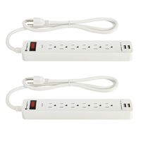 6-Outlet Grounded Surge Protector Power Strip with 2 USB Charging Ports, 1050 Joules, 4 Foot Power Cord Extension, Wall Mountable, UL Listed, Ideal for Home or Office, White, (2 Pack)