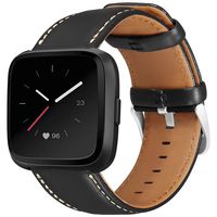 UMAXGET Leather Band Compatible with Fitbit Versa/Versa 2/ Versa Lite/Versa Special Edition Watch, Classic Genuine Leather Strap with Stainless Steel Buckle Wristband for Women Men