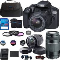 Deal-Expo Canon EOS 1300D/Canon EOS Rebel T6 DSLR Camera w/EF-S 18-55mm f/3.5-5.6 is II Lens + Canon EF 75-300mm f/4-5.6 III Lens Premium Accessories Bundle