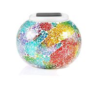 Color Changing Mosaic Solar Light,MUEQU Crystal Glass Globe Ball Light Table Lamps, Waterproof Garden Lights Decorative LED Night Light for Xmas Home Bedroom Patio, Ideal Gifts (Tricolor Plating)