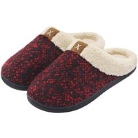 ULTRAIDEAS Women's Cozy Memory Foam Slippers Fuzzy Wool-Like Plush Fleece Lined House Shoes w/Indoor, Outdoor Anti-Skid Rubber Sole (5-6, Wine/Black)