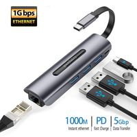 USB C Hub Type C Adapter Dongle with 1Gbps RJ45 Ethernet Port, 3xUSB 3.0, USB-C PD, Wootfairy 5 in 1 Mac Network Adapter Dock Compatible for MacBook Pro/Air, ChromeBook, XPS and More