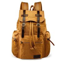 GEARONIC TM 21L Vintage Canvas Backpack for Men Leather Rucksack Knapsack 15 inch Laptop Tote Satchel School Military Army Shoulder Rucksack Hiking Bag Yellow