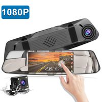 Backup Camera 5" Mirror Dash Cam Touch Screen Full HD 1080P CHORTAU Dual Dash Cam Front and Rear with Waterproof Rear View Camera with Loop Recording and Parking Monitor