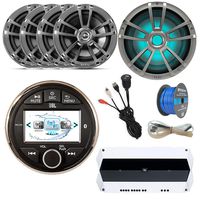 Marine Gauge Digital Media Stereo Infinty Receiver w/Built-in Bluetooth, 4X 6.5 225W Marine Speakers - Bulk Packaging (Chrome), Amplifier,10" LED Subwoofer, USB/AUX Interface, Antenna, Speaker Wire