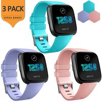 AK [3 Pack] Soft TPU Bands Compatible with Fitbit Versa, Elastomer Replacement Wristband Sports Waterproof Strap for Fitbit Versa Lite Smart Watch Women Men (Large, Teal/Lavender/Peach)