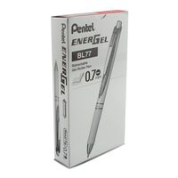Pentel EnerGel RTX Pearl Retractable Liquid Gel Pen Metal Tip, 12 Pack, 0.7mm, Medium Line, Red Ink (BL77PW-B)
