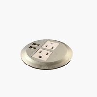 PWR-Plug Power Grommet for Desk Office Furniture Fits 3.125" Inch Standard Grommet Hole 2 AC Outlets 2 USB Charging Ports ETL Listed Round - (Round - (SILVER) Fits 3 1/8" - 3 1/4")