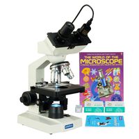 OMAX 40-2500X LED Digital Binocular Lab Microscope + 3MP Camera + Blank Slides + Covers + Lens Paper + Book