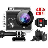 POVO Action Camera 4K Sports Cam Wifi Helmet Cam Wide Angle Sensor DV Camcorder Underwater Camcorder with Remote Control & 3 Batteries & Waterproof Case & Mounting Accessories Kits