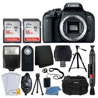 Canon EOS Rebel T7i Digital SLR Camera (Body Only) + 32GB Memory Card + Slave Flash + Quality Tripod + Camera Bag + USB Card Reader + Wireless Remote + 3 Piece Cleaning Kit - Deluxe Accessory Bundle