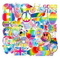 Colorful Rainbow Water Bottles Stickers 50pcs Teens Trendy Watercolor Laptop Phone Car Computer Luggage Motorcycle Notebook Graffiti Decals