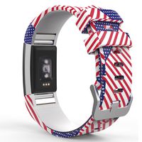 MoKo Fitbit Charge 2 Christmas Band, Fourth of July Soft Silicone Adjustable Replacement Strap for Fitbit Charge 2 Heart Rate + Fitness Wristband, Wrist Length 5.70"-8.26", Patchwork US Flage