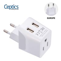 Europe Travel Adapter, Ceptics Ultra Compact Dual USB Power Plug - for European Type C - 3 Inputs - iPhone, Laptop, Galaxy, Cell Phones, Camera Chargers, iWatch & More - CTU-9C