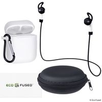 Eco-Fused Accessories Kit Compatible with Apple AirPods - 7in1 - Ear Hooks, Neck Strap, Silicone Sleeve with Carabiner, Protective Storage Case with Zipper and Mesh Pocket, Cleaning Cloth