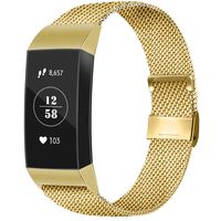 AK Stainless Steel Replacement Bands Compatible for Fitbit Charge 3 / Fitbit Charge 3 SE Bands, Metal Mesh Breathable Sport Wristband Loop with Adjustable Magnet Clasp (07 Gold, Large)