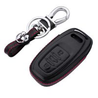 M.JVisun Leather Key Fob Case for Men Women Genuine Leather Key Fob Cover for Audi Key Smart, Car Remote Key Pouch Bag with Key Rings Kit Key Chain Keychain Holder Metal Hook - Black
