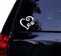 Tshirt Rocket Paw Prints Heart Decal - Cute Dog Cat Paw Prints Vinyl Car Decal, Laptop Decal, Sticker (6", White)