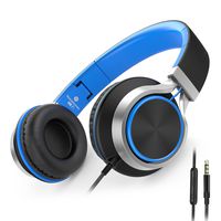 AILIHEN C8 Wired Headphones with Microphone and Volume Control Folding Lightweight Headset for Cellphones Tablets Smartphones Laptop Computer PC Mp3/4 (Black/Blue)