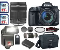 Canon EOS 7D Mark II DSLR Camera Bundle with Canon EF-S 18-135mm f/3.5-5.6 is STM Lens + 2pc 32 GB SD Card + Card Reader + Flash