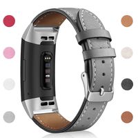 Hotodeal Leather Band Compatible Charge 3, Classic Replacement Genuine Leather Bands Metal Connectors Women Men Small Large Size Silver, Rose Gold, Black